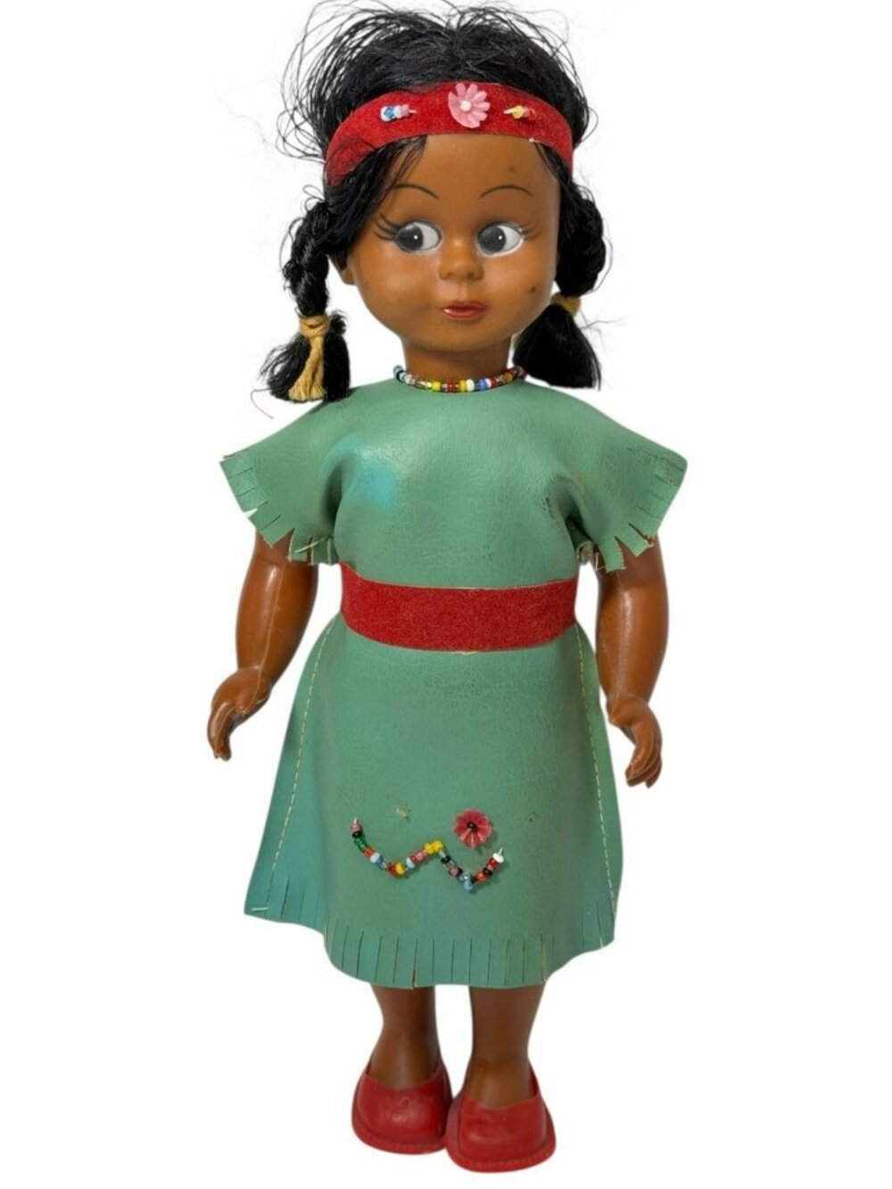 Vintage Native American Indian Maiden 10" Doll Leather Dress Blow Mold Hong Kong